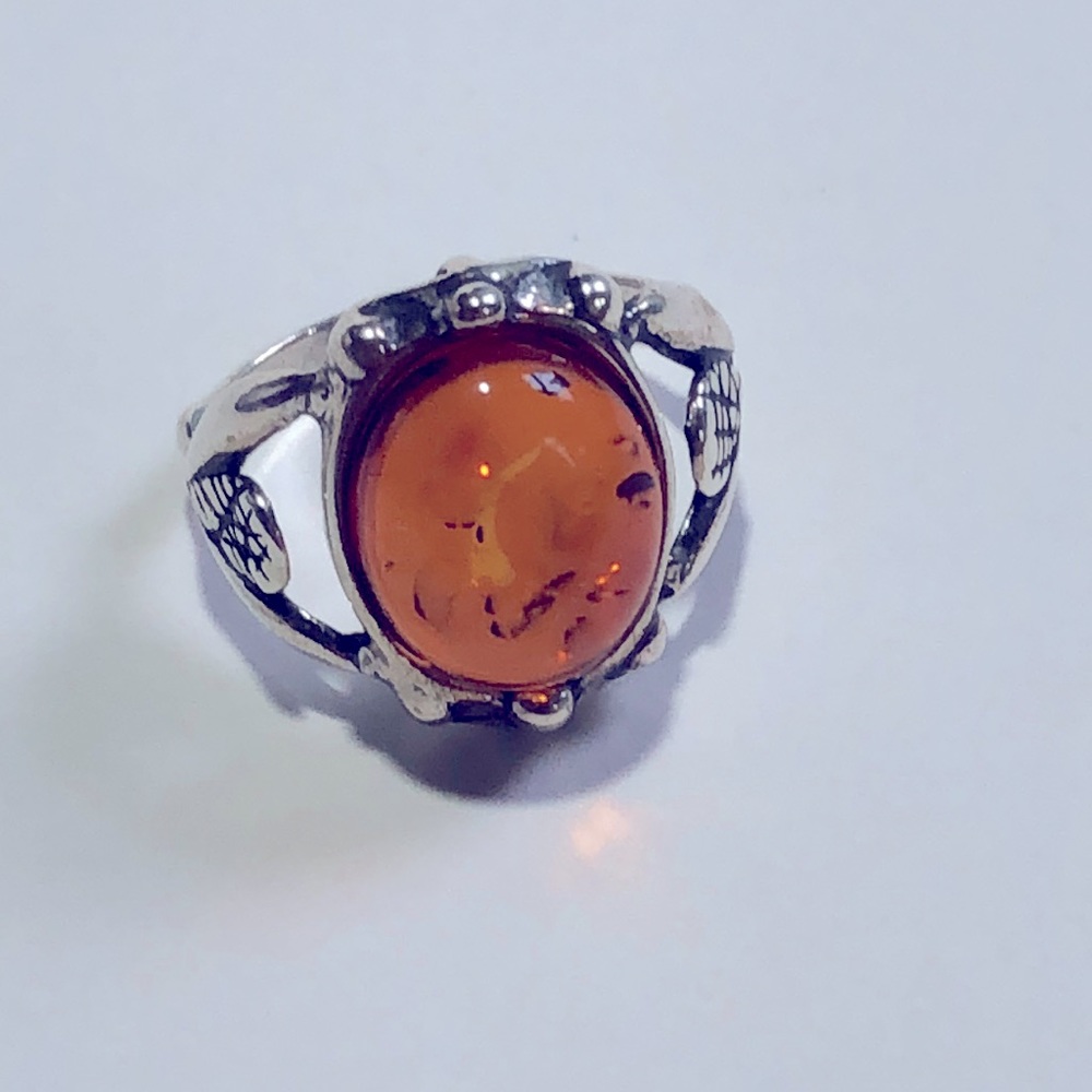 Sterling silver and amber ring